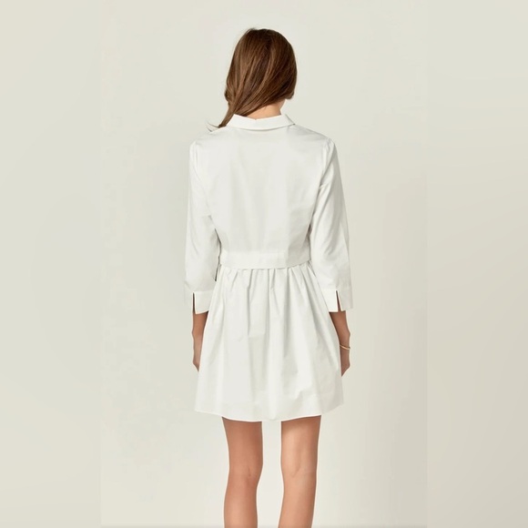 English Factory White Pleated Mini Dress with Cuffed Sleeves - Picture 4 of 8